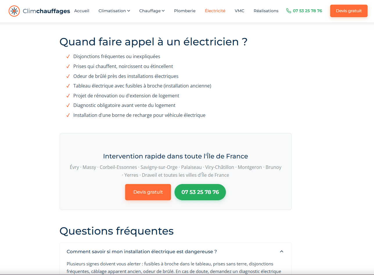 CLIM CHAUFFAGES - Page d'un des articles du site Climchauffages développé par Elohim Warren