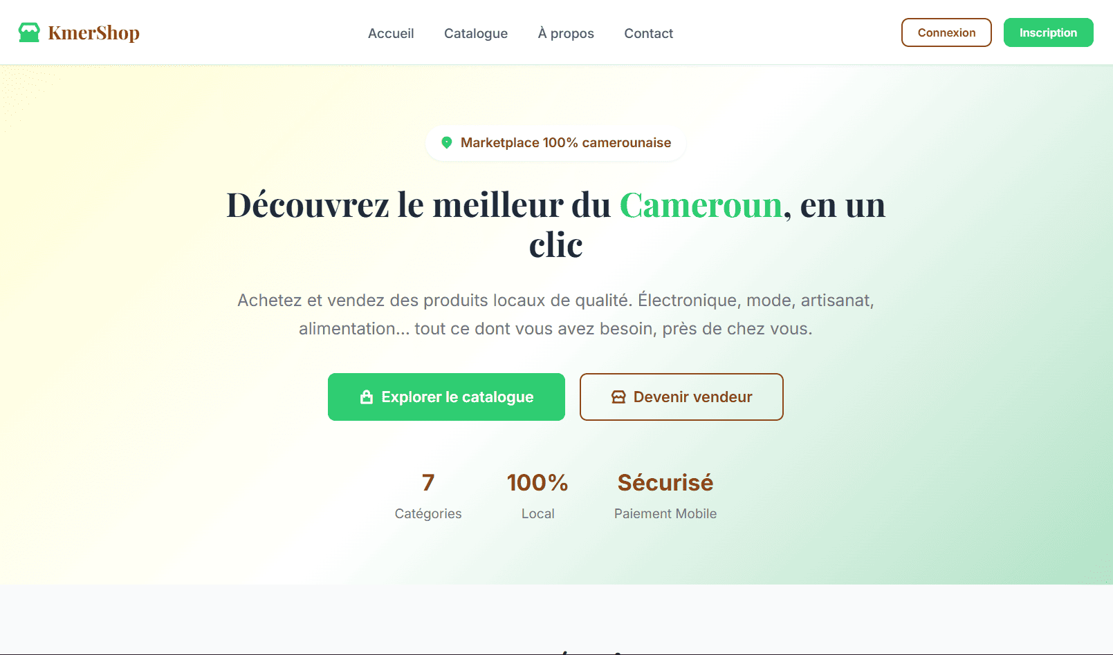 Kmershop - Page d'accueil du site Kmershop développé par Elohim Warren