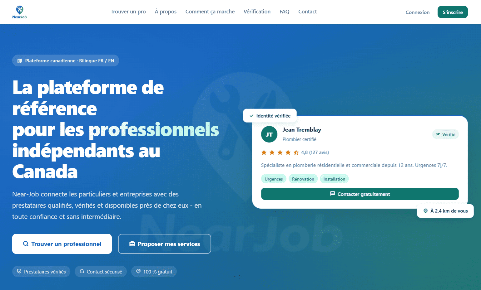 Near-Job - Page d'accueil du site Near-Job développé par Elohim Warren
