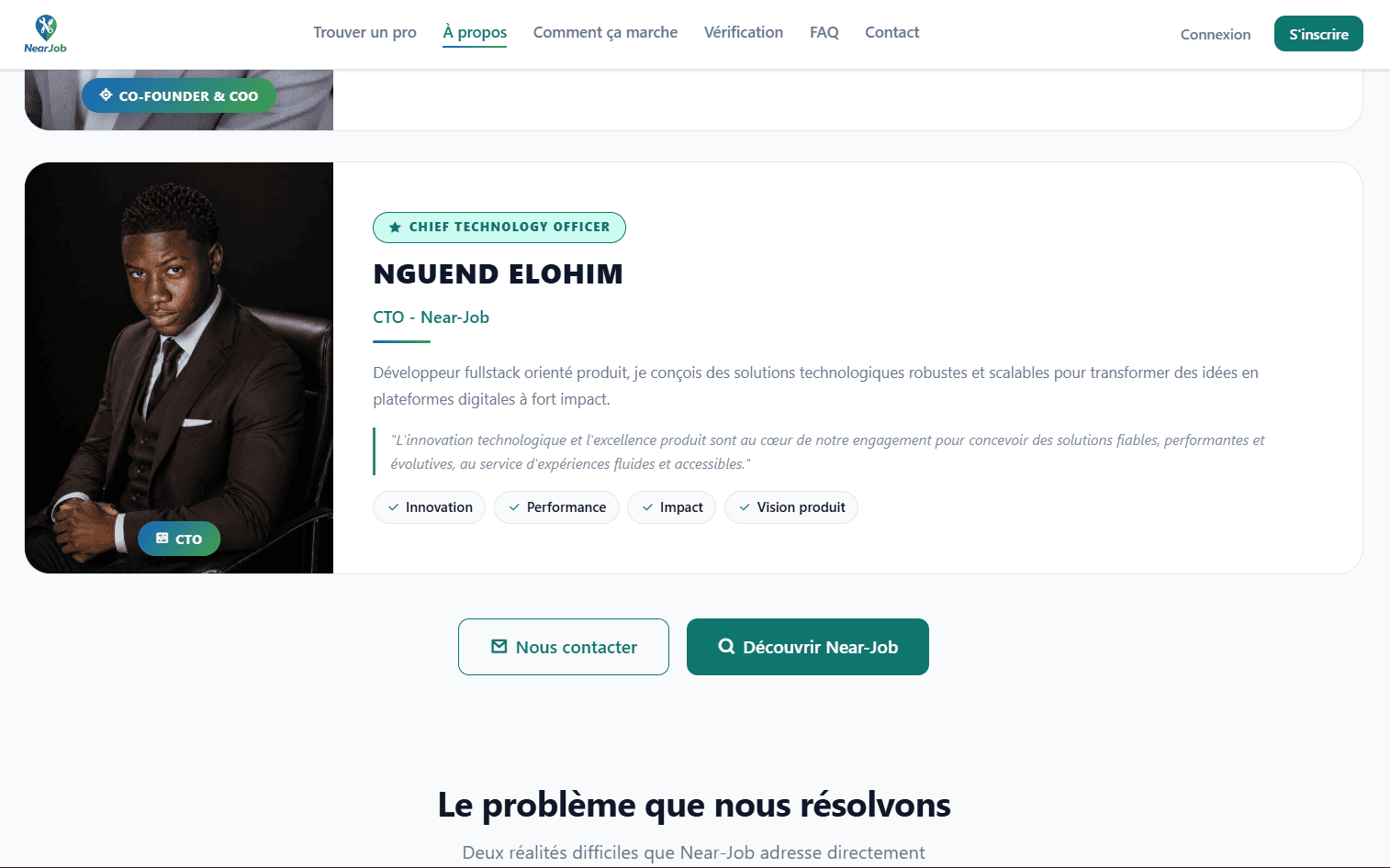 Near-Job - Page à propos de nous (section Elohim) du site Near-Job développé par Elohim Warren